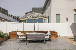 Fenced backyard with a patio