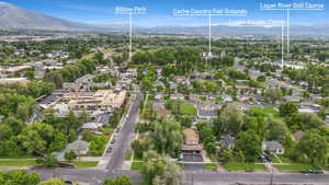 Aerial perspective of suburban area featuring mountains