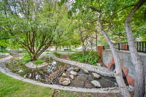 View of yard with a small pond