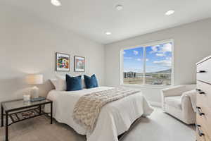 2nd Bedroom with light carpet, recessed lighting, and baseboards