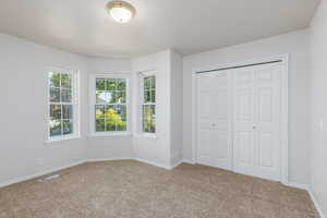 Unfurnished bedroom with carpet, baseboards, and a closet