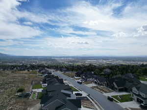 Aerial view of residential area with a mountain backdrop