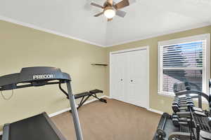3rd of 4 second-floor bedrooms.  Currently being used as a Workout area.