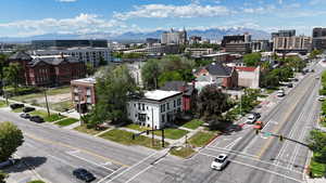 View of urban area with a mountain backdrop
