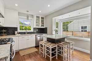 Kitchen with custom built in dining.