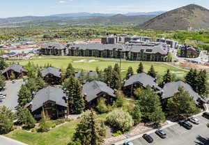 Bird's eye view of a mountainous background