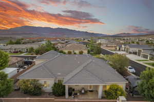 Aerial view at dusk of a mountain view and a residential view