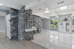 Community lobby with beam ceiling