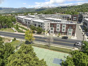 Aerial view of a mountain backdrop