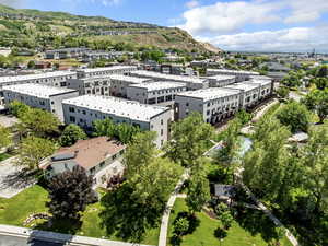 Drone / aerial view of a mountainous background