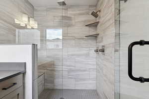Full bath featuring a shower stall