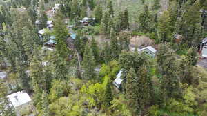 Aerial view of property's location featuring a heavily wooded area