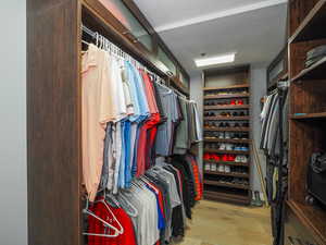 Spacious closet with wood finished floors