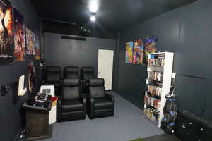 View of carpeted home theater room