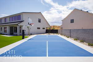 View of sport court with basketball hoop