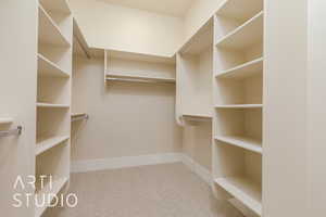 Spacious closet with carpet floors