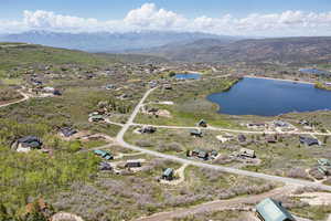 Aerial view of a water and mountain view