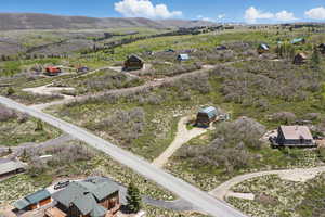 Bird's eye view of a mountainous background