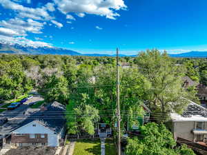 Bird's eye view of a mountainous background