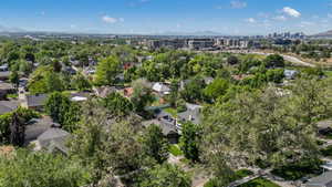 Aerial view of property's location with a mountainous background