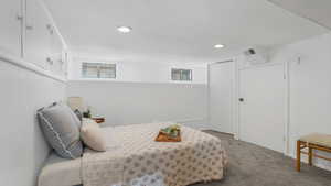 Bedroom featuring carpet and recessed lighting