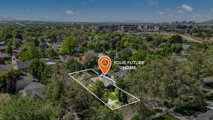 Aerial overview of property's location with property boundaries highlighted