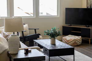 Living room featuring wood finished floors
