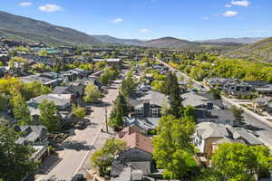 Aerial perspective of suburban area featuring mountains