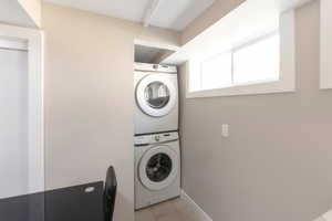 Stacked washer/dryer for basement