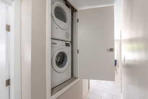 This is the stacked laundry for the main floor, adjacent to the hall accessing the bedrooms. (Basement has a second laundry and kitchen)