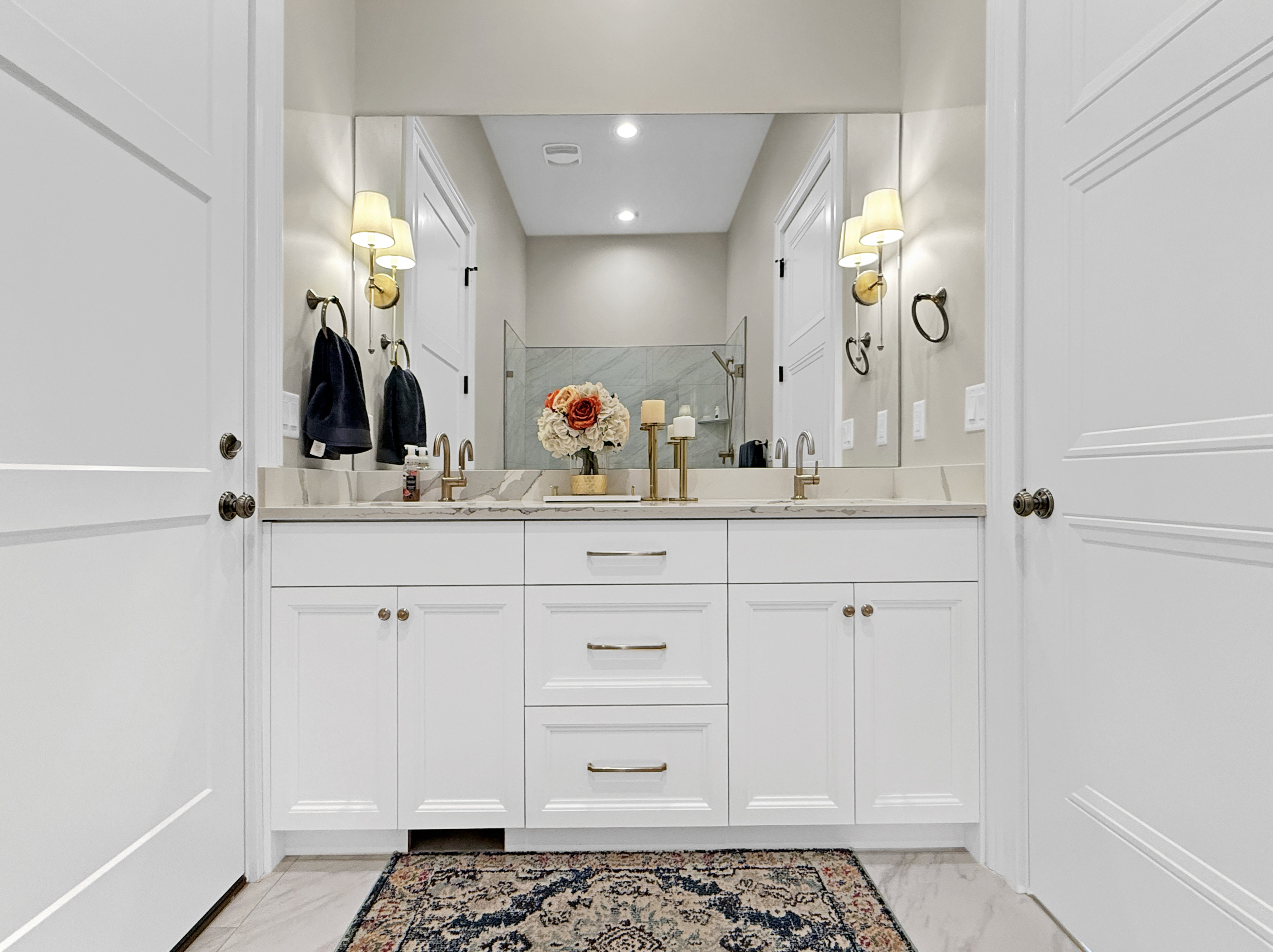 Main level bathroom with backyard access