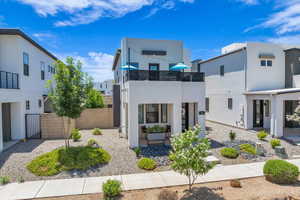Modern home with stucco siding and a gate