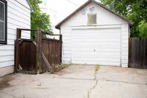 View of detached garage