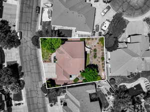 Aerial overview of property's location featuring property boundaries highlighted