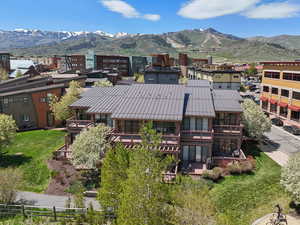 Drone / aerial view of a mountain backdrop