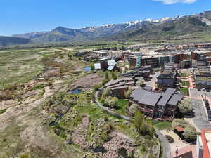Drone / aerial view of a mountainous background