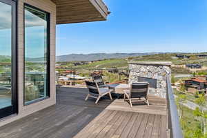 Wooden deck with a mountain view