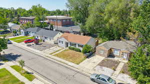 Aerial perspective of suburban area