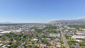 Bird's eye view of a mountainous background