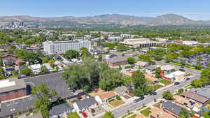 Bird's eye view of a mountainous background
