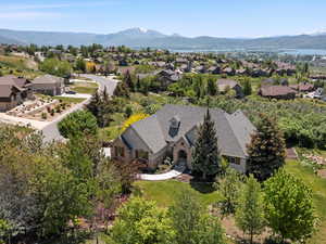 Aerial perspective of lake and mountain views