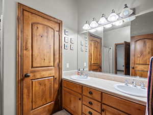 Basement bathroom with double vanity
