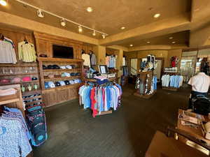 Misc room featuring carpet flooring, recessed lighting, and rail lighting