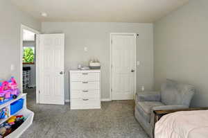Bedroom featuring carpet floors