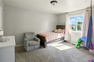 Bedroom with carpet flooring and baseboards