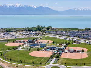 Drone / aerial view of a water and mountain view, Utah lake
