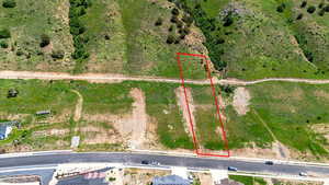 Aerial view of property's location with property parcel outlined