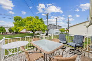 Wooden terrace featuring outdoor dining area