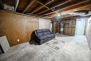 Unfinished basement with water heater