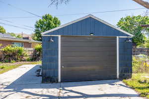 View of detached garage